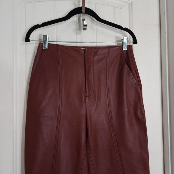 L'Academie Womens Pants Kira Burgundy Red Leather Zip Ankle High Rise Trouser XS - Picture 4 of 13